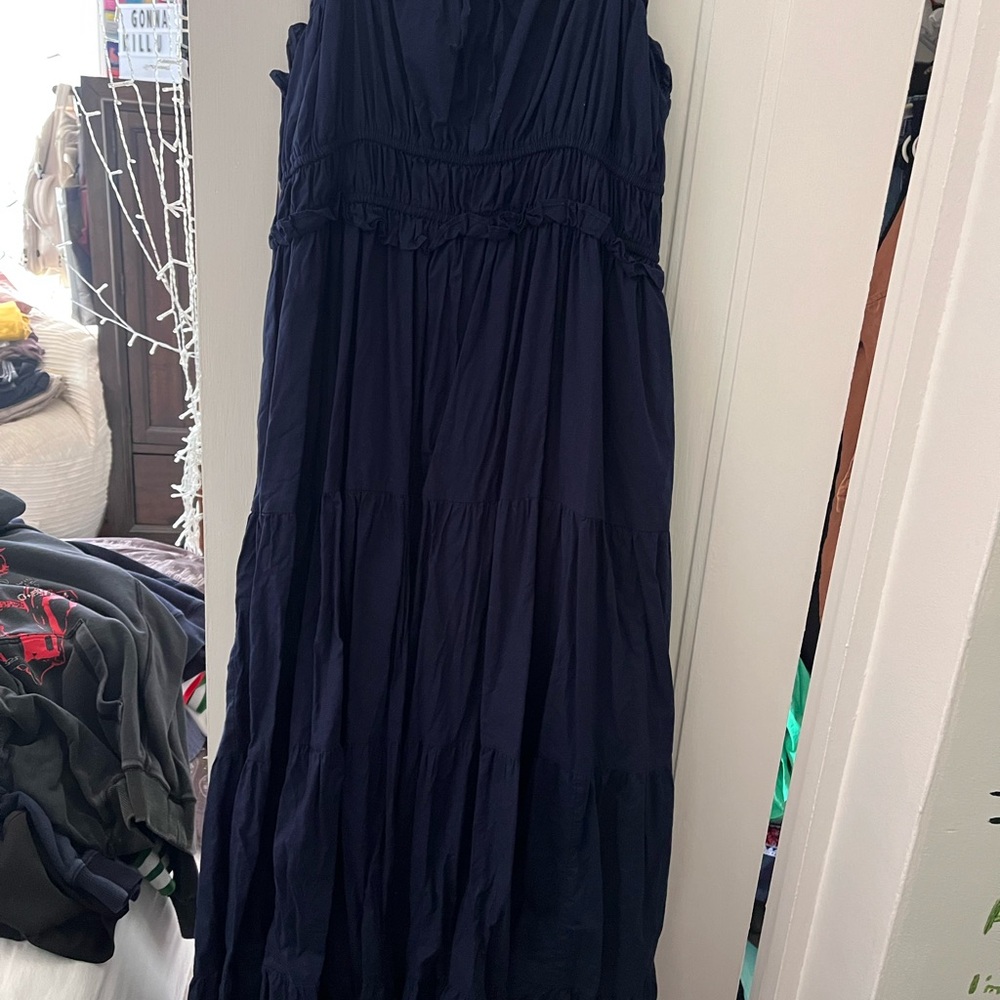 Crown & Ivy Navy Pleated Maxi Gown